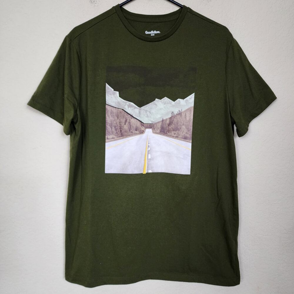 Large Dark Green Mountain Road Graphic Tee